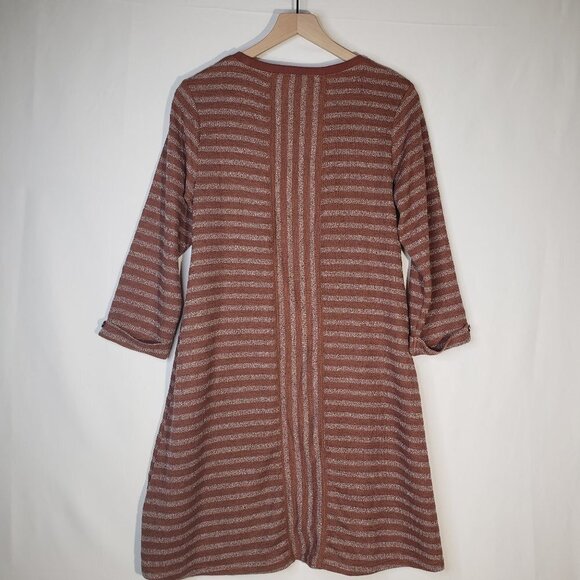 Simply Noelle Textured Stripe Swing Dress M Rust Brown Ivory Minimalist - Picture 5 of 6
